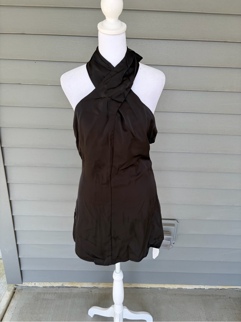 NWT Small Black Halter Mini Dress Criss Cross Tie Backless Side Zipper Y2K